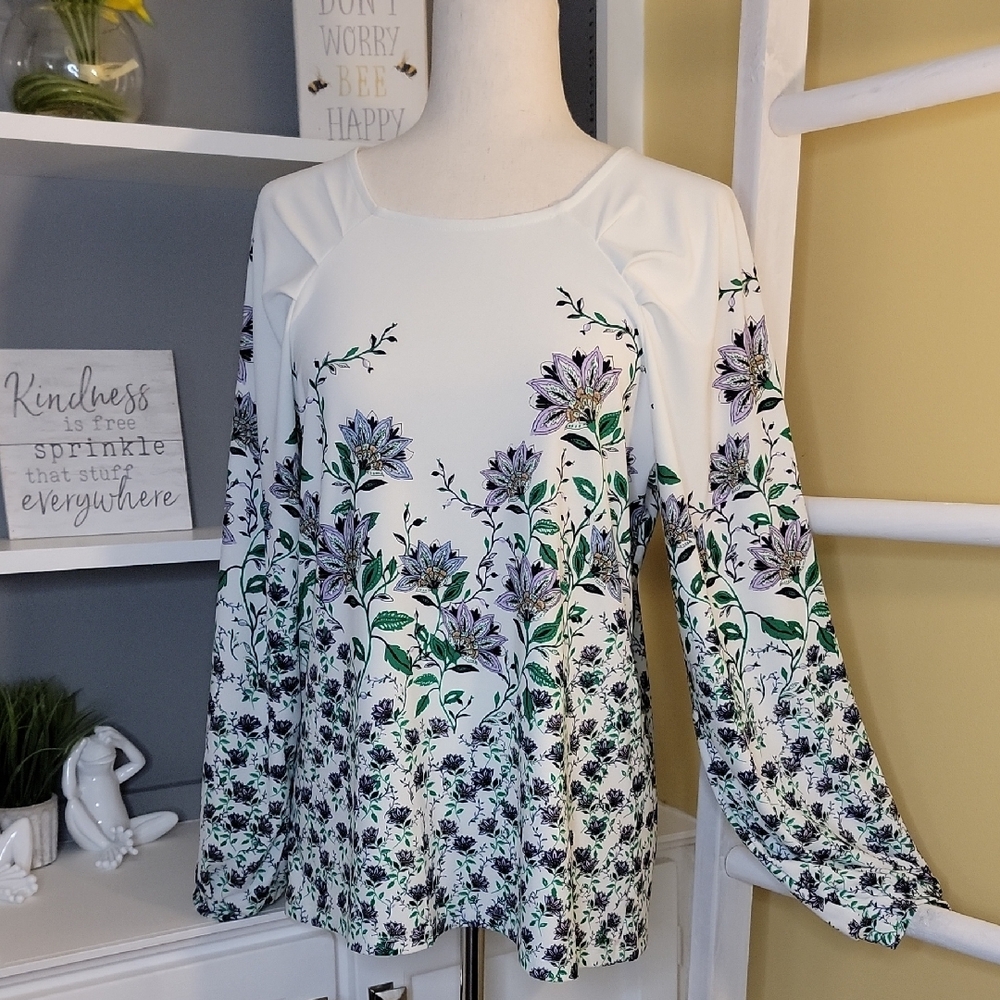 Purple, Green and White Long Sleeve Blouse